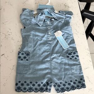 Chambray floral embroidered romper